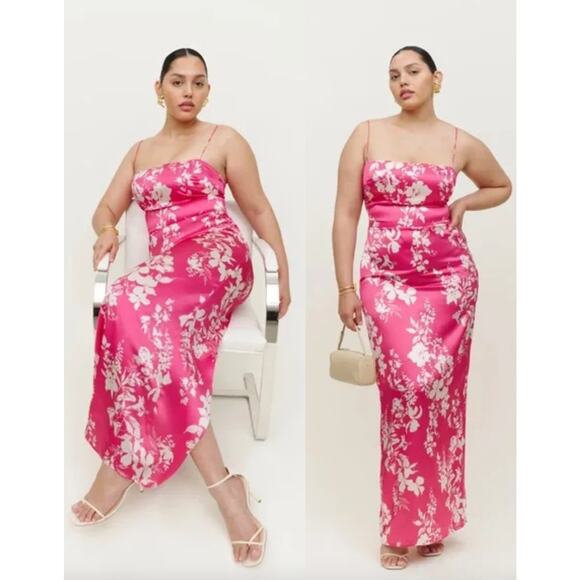 Reformation Dresses & Skirts - Reformation | NWT | Frankie Silk Dress | Hothouse Pink/Cream Floral | Sz 10